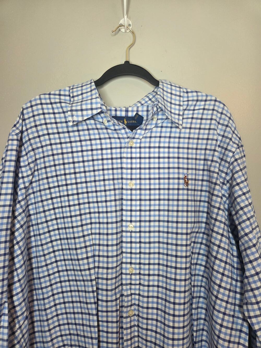 Ralph Lauren Mens XXL Blue White Check Long Sleeve Button Up Casual Dress Shirt
